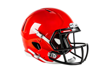 Red American football helmet mockup on a transparent background