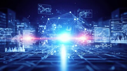 Futuristic digital landscape showcasing data visualization and analytics with glowing graphs and charts - Powered by Adobe