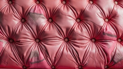 Fototapeta premium Retro style soft upholstery with coral-colored leather and button-tufted design on elegant furniture