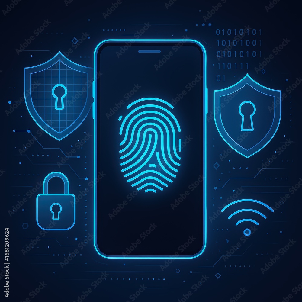 Aufkleber mobile device security protection with biometric authentication and encryption shield