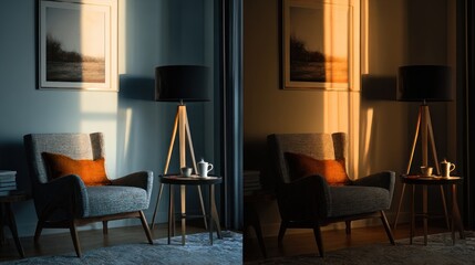 Warm Sunlight Illuminates Cozy Living Room Interior