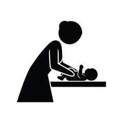 Vector illustration of mother changing baby diaper on changing table