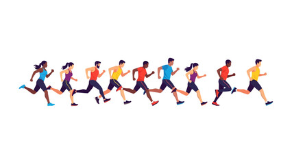 Dynamic Race: A diverse group of athletes strides powerfully across a track, showcasing the essence of speed, competition, and the pursuit of peak performance.