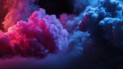 Abstract Colorful Smoke Cloudscape: A Vivid Display of Pink and Blue Hues in a Dark Setting