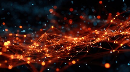Abstract Network Connections: Orange and Blue Digital Landscape