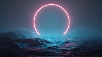 Neon Circle Above a Mysterious Ocean