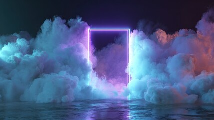 Neon Portal in a Dreamlike Cloudscape