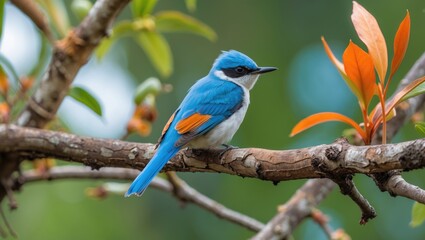 Obraz premium Branch-side view of Tickell's Blue Flycatcher