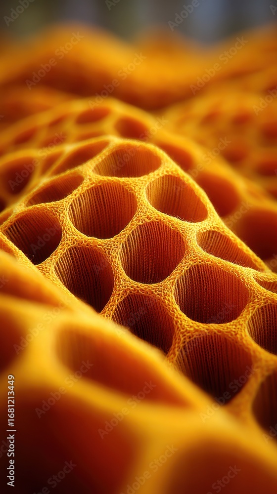 Poster honeycomb textile close up macro shot abstract background orange fabric structure design pattern sur