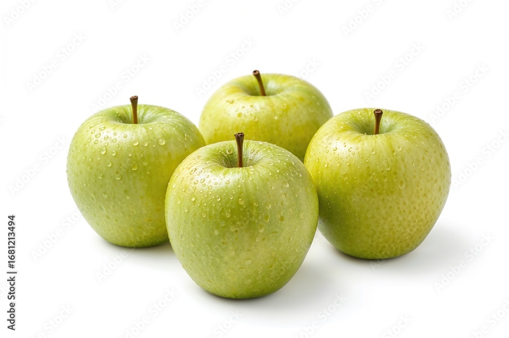 Poster three fresh green apples isolated on a white backdrop with a clipping path