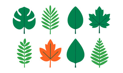 Colorful flat geometric leaves set for nature and design projects