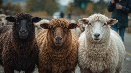 Different Colored Sheep&acirc;&euro;&rdquo;Black, Brown, and White&acirc;&euro;&rdquo;Approach People Walking By