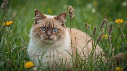 Beautiful brown Ragdoll cat with mesmerizing blue eyes, exemplifying breed elegance.