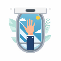 Obraz premium Hand Reaching Out Plane Window View Illustration