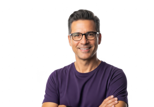 Man with glasses smiling isolated on transparent background