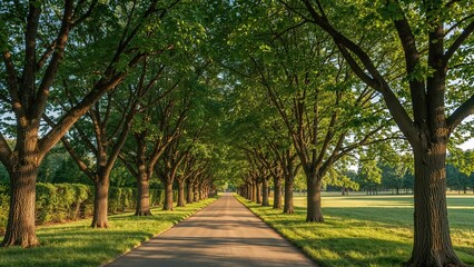 Obraz premium A calm, tree-lined path offering a soothing environment for leisurely nature walks