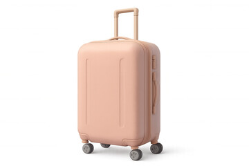 Pink rolling carry-on luggage, 3d rendered, floating against transparent backdrop, highlighting compact travel design