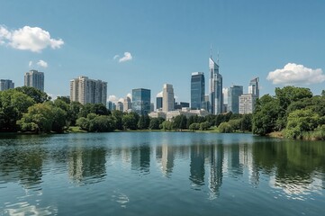 Obraz premium A lake situated inside an urban area