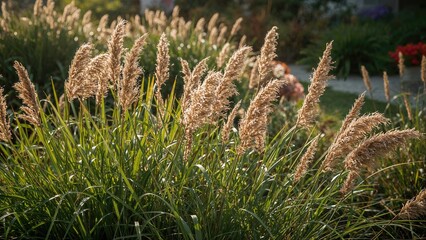 Breeze through tall grasses in warm season, scent of ocean air, saline waves