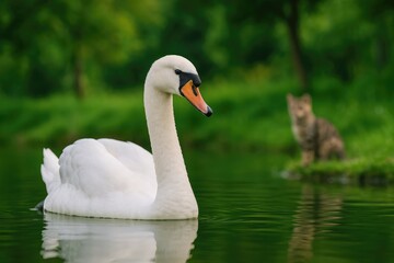 Obraz premium Elegant swan floating serenely on a calm water body