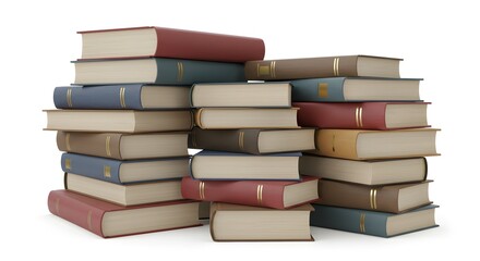 A collection of diverse books stacked together, representing knowledge, learning, and the joy of reading. Each book has a unique cover, stacked with different sizes and colors.