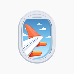 Obraz premium Airplane Window View Of Wing And Sky