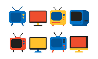 Retro and modern tv collection in vibrant flat style icons