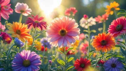 Close-up of a beautiful multicolored flower under bright sunshine