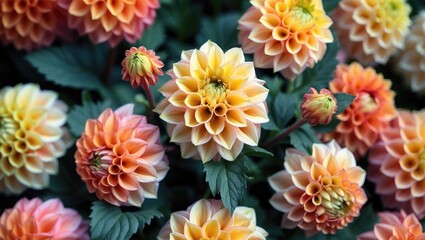 Close-up shot of a thriving dahlia flower showcasing dual-tone yellow and orange hues © The 2R Artificiality