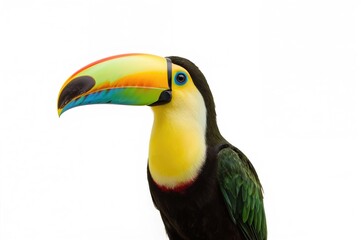 A Toco Toucan (Ramphastos toco) Positioned Against a Plain White Backdrop