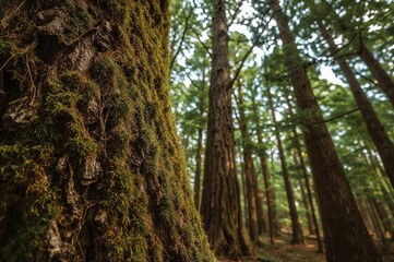 Close-up of moss-covered tree bark texture