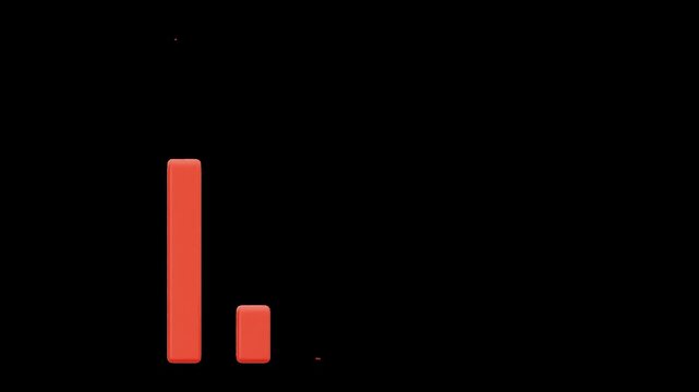 Decreasing Bar Graph with Down Arrow 3D Animation, Alpha Channel
