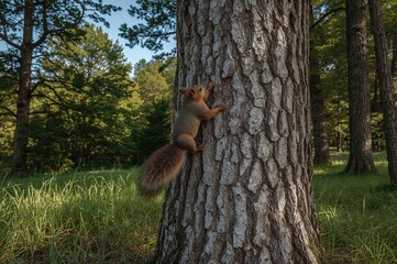 Fototapeta premium The tree was ascended by the squirrel.