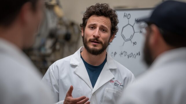 Teacher explains chemistry formulas during a classroom session dedicated to molecular structures