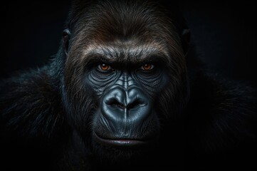 Obraz premium The fierce gaze of the gorilla at night