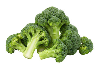 Fresh green broccoli florets pile isolated on transparent background