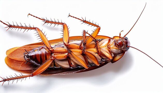 cockroach dead american background brown bug close control crawling dirt dirty disease gross head home house hygiene insect isolated macro pest roach topview urban white