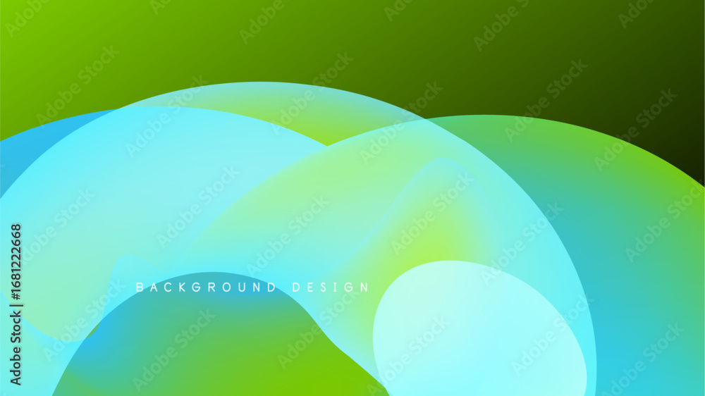 Poster abstract green, turquoise shapes overlap black background. smooth gradients create flowing visual ef