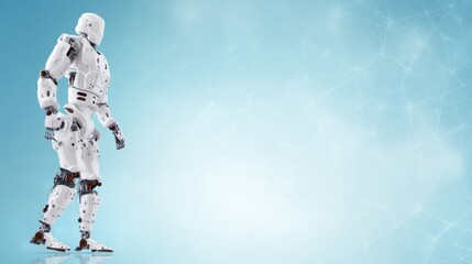 Fototapeta premium Medical technology concept. Robot figure against a blue abstract background.