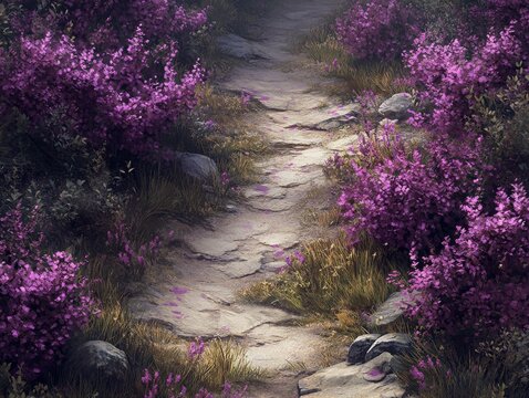 a moorland with purpule flower and high grasses, battle map, top down, realstic style, very large --ar 4:3 --stylize 550 --v 6.1 Job ID: aff54149-cc7f-4e92-a555-60afc5209db9