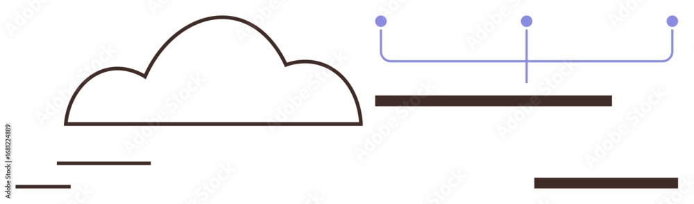 Poster cloud outline connected to abstract horizontal lines by dotted paths. ideal for technology, networki