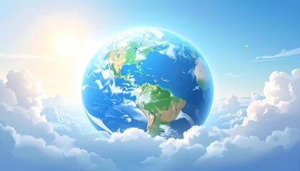 Naklejka premium Earth wrapped in a glowing blue protective ozone layer, eco-friendly theme, environmental awareness