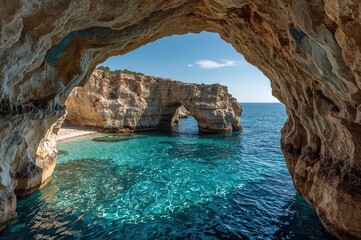 Aerial view of the Blue Grotto sea cave entrance