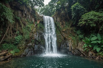 Fototapeta premium Stunning cascades flow gracefully in an Asian landscape