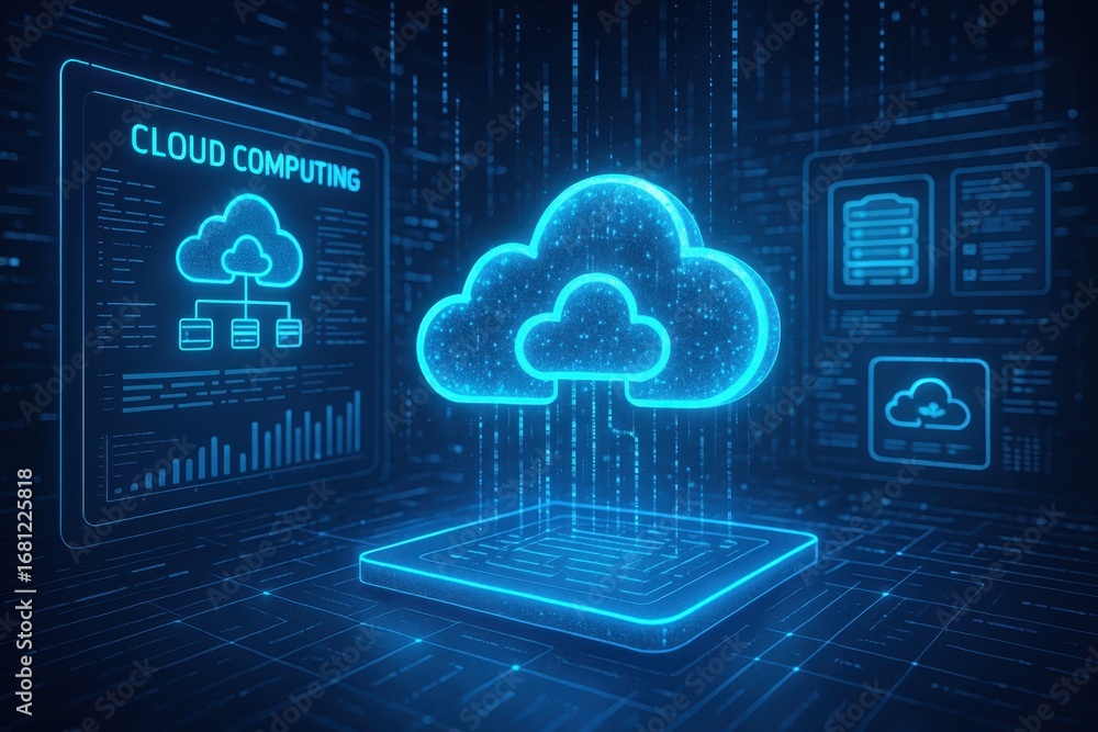 Aufkleber advanced cloud computing infrastructure with holographic data visualization representing the future 