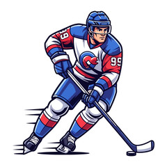 Obraz premium Hockey player on the Ice: Dynamic illustration of a hockey player in full gear, showcasing power and speed as he skillfully maneuvers the puck.