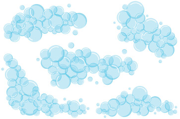 Set of flat icons with soap bubbles. Soap foam bubbles, oxygen bubbles, water bubble