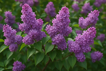 Obraz premium Vivid Purple Lilac Flowers Blooming in Garden