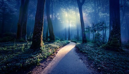 Fototapeta premium enchanted forest pathway at night