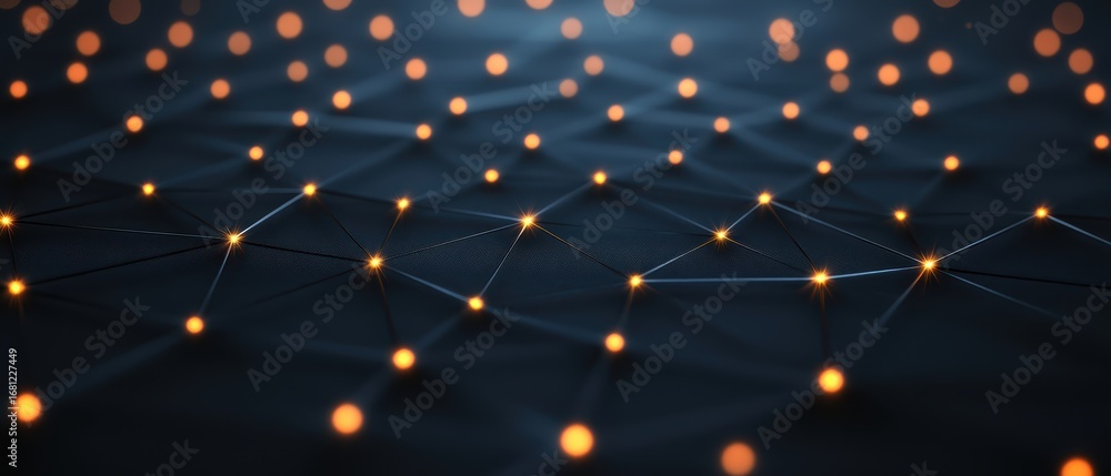 Poster a dark background with illuminated points connected by lines, creating a network-like structure that